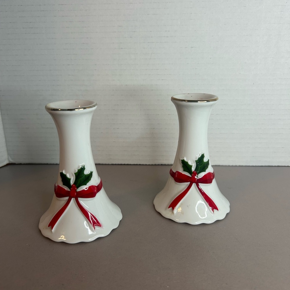 Mount Vernon Pottery Christmas Candle Holders Set